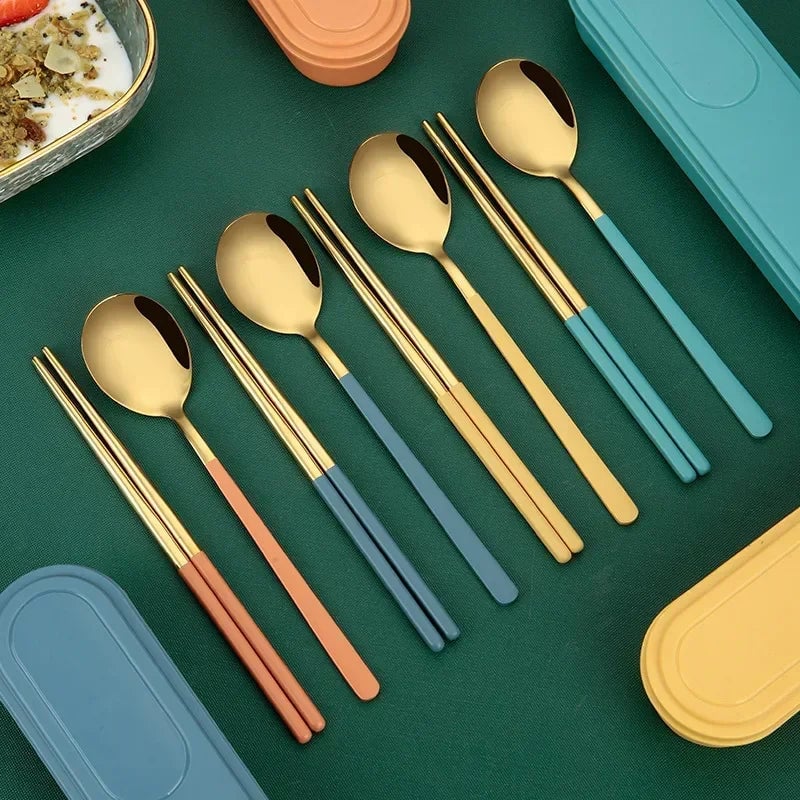304 Stainless Steel Portable Cutlery Set Fork Spoon Storage Box