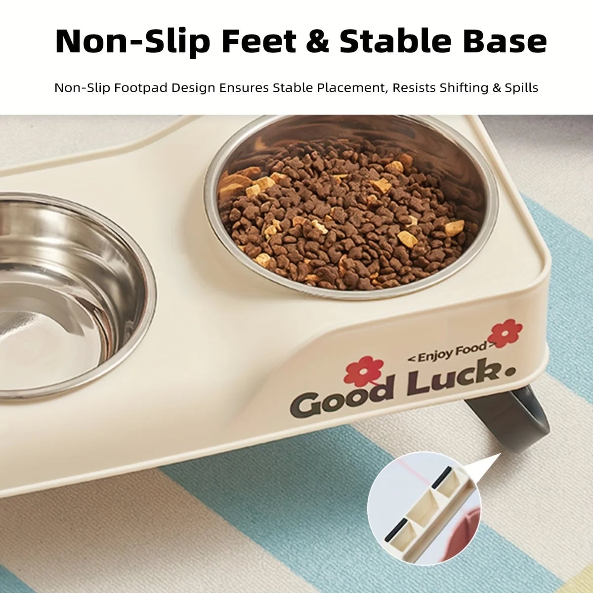Stainless Steel Double Bowl Elevated Pet Feeder Non-Slip Foldable