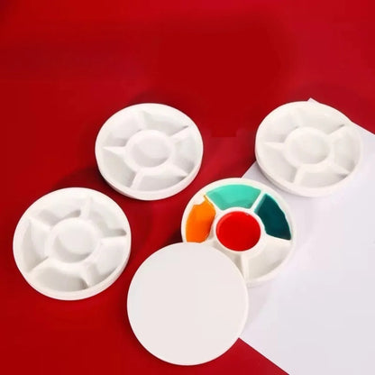 Imitation Porcelain Round Paint Palette with Lid - White Acrylic Tray
