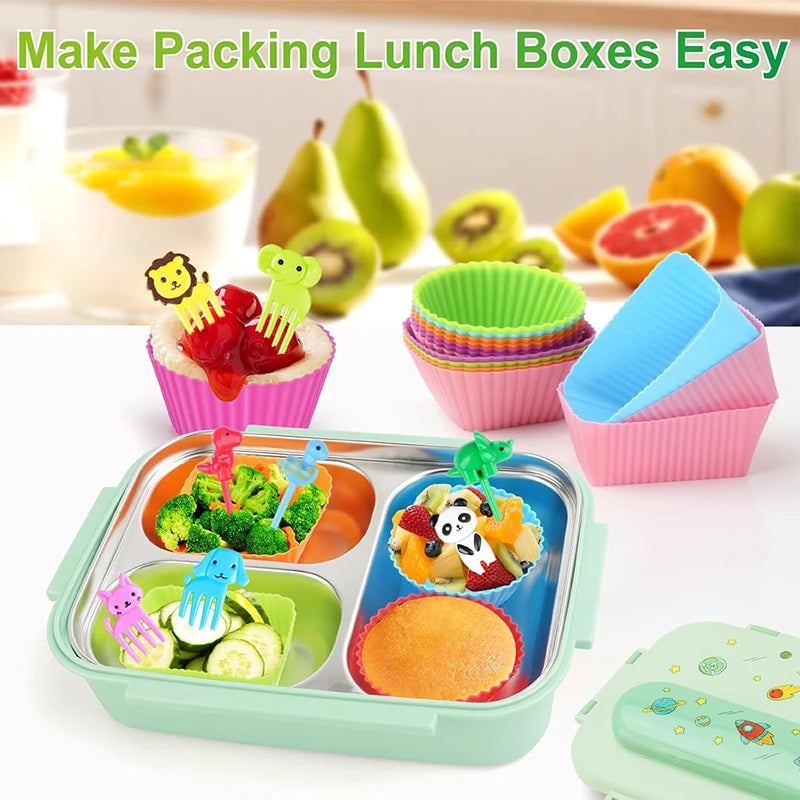 Mini Animal Fruit Forks Kids Set Silicone Vegetable Cutter Dividers
