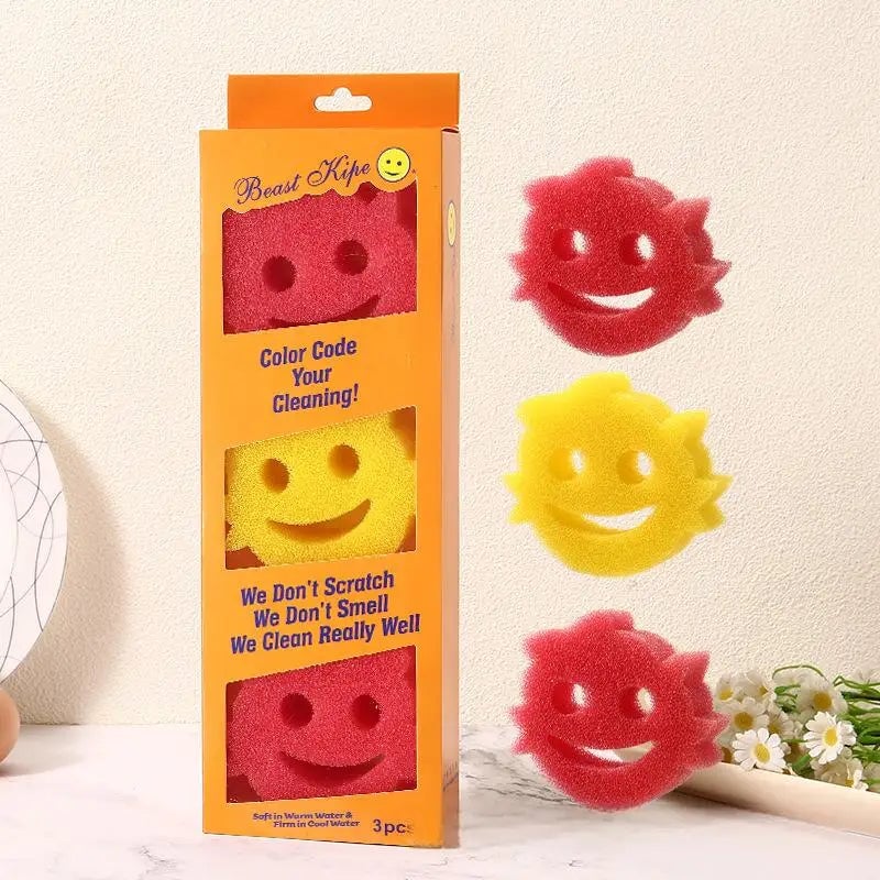 3-Piece Multi-Functional Kitchen Magic Sponge Brushes - Non-Scratch