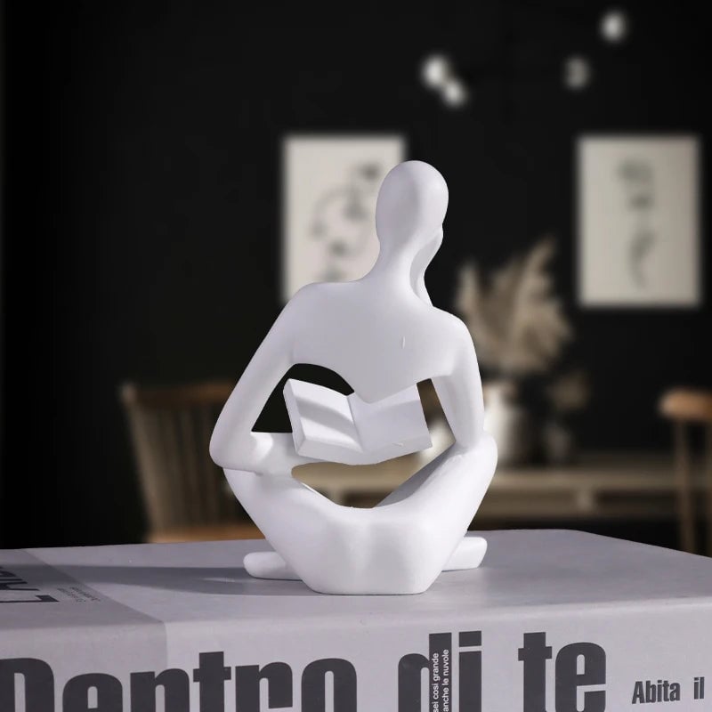Abstract Man Reading Book Resin Sculpture Figurine Home Decor