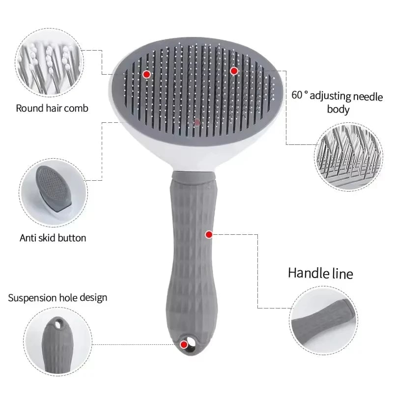 Self-Cleaning Dog Grooming Brush with Massage & Detangling Comb