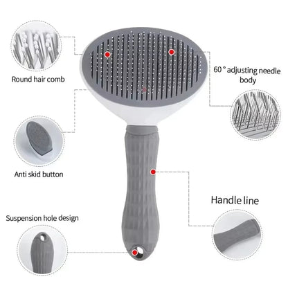 Self-Cleaning Dog Grooming Brush with Massage & Detangling Comb