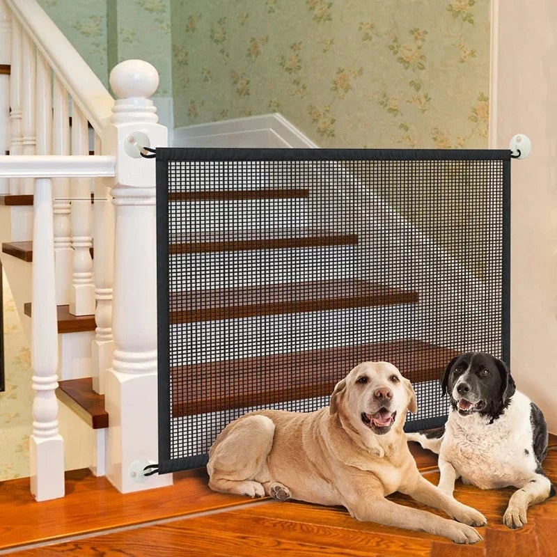 Folding Pet Safety Gate 4-Hook Breathable Mesh Dog Barrier Fence