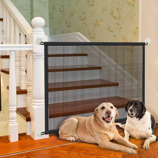 Folding Pet Safety Gate 4-Hook Breathable Mesh Dog Barrier Fence