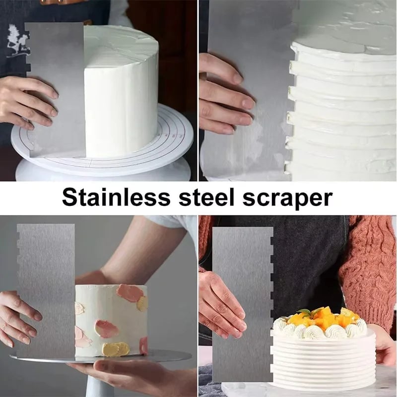 Stainless Steel Double-Sided Cake Scraper - Smooth & Textured Edges