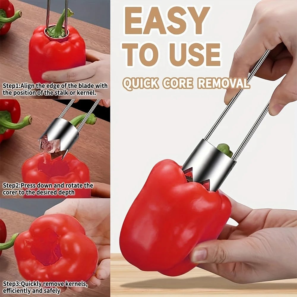 Stainless Steel Fruit Vegetable Corer Tool Set - Apple Pepper Core