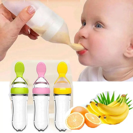 Silicone Baby Feeding Bottle with Spoon - Rice Cereal & Milk Cup