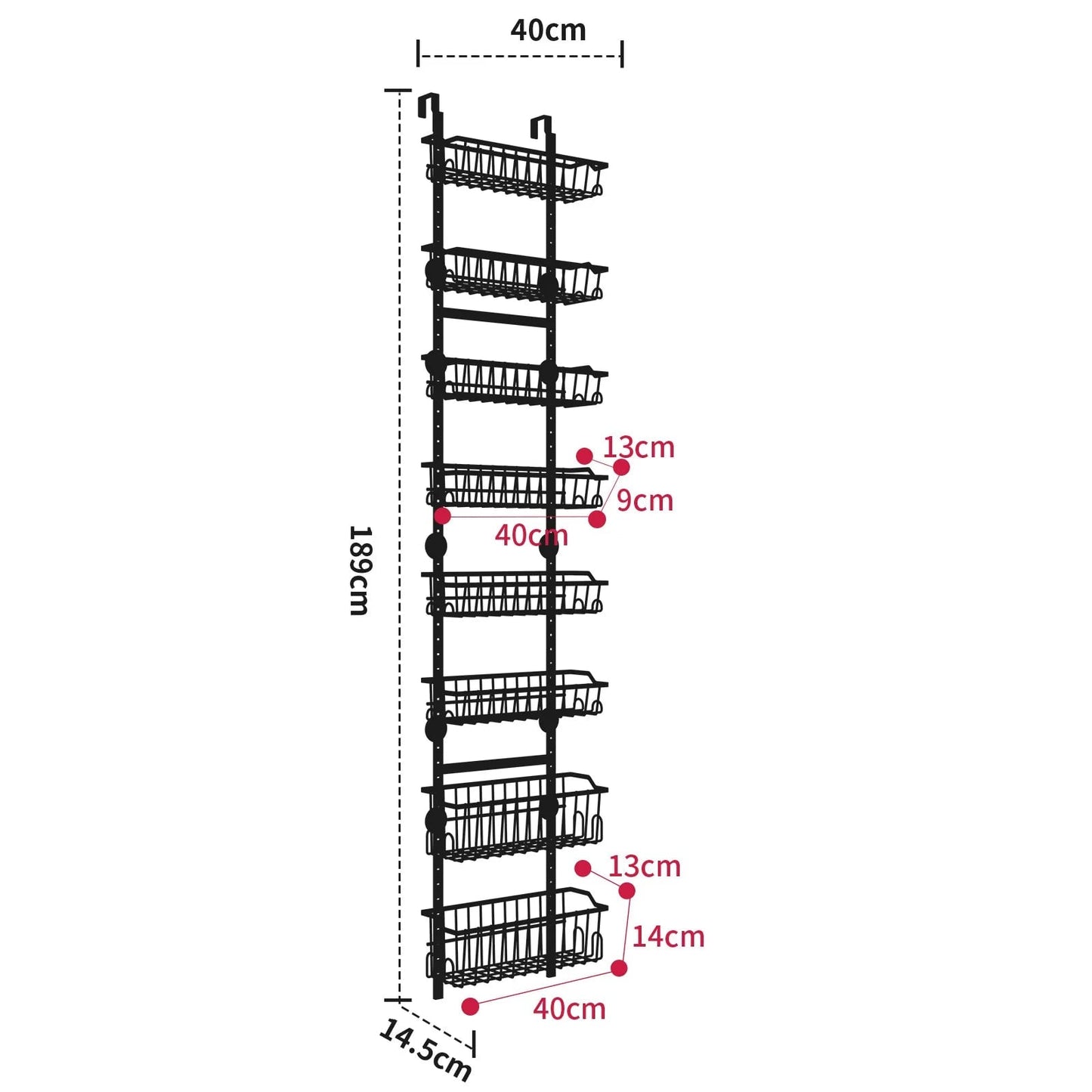 Iron Over-Door Multi-Layer Storage Basket Adjustable No-Drill Shelf
