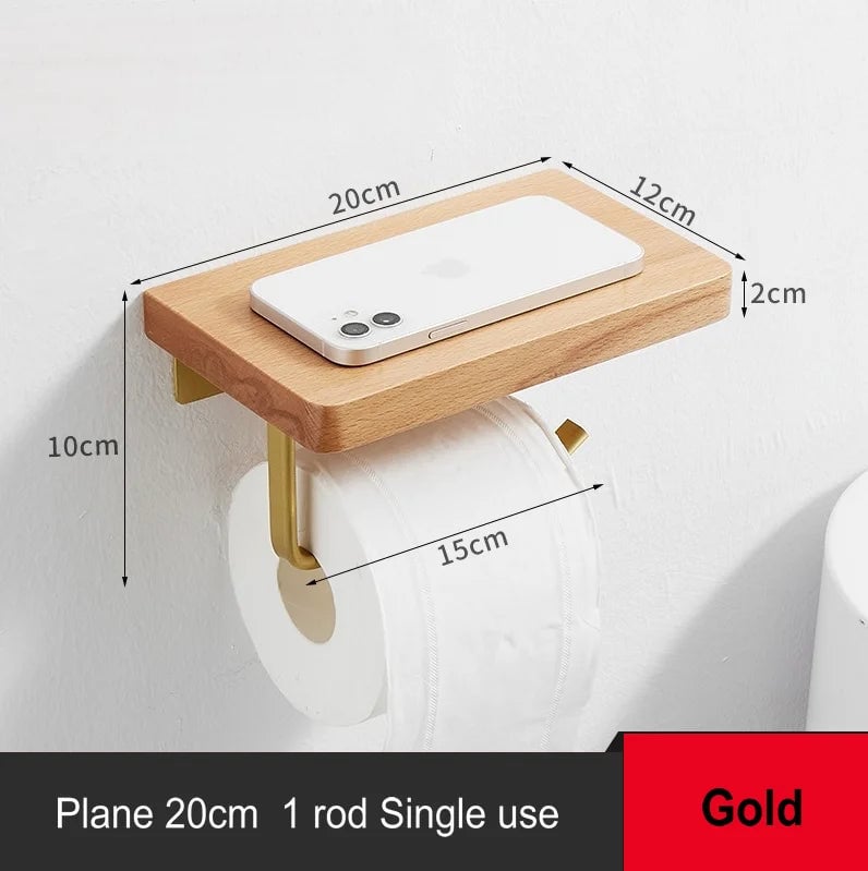 Beech Wood Toilet Paper Holder with Phone Storage Bathroom Organizer