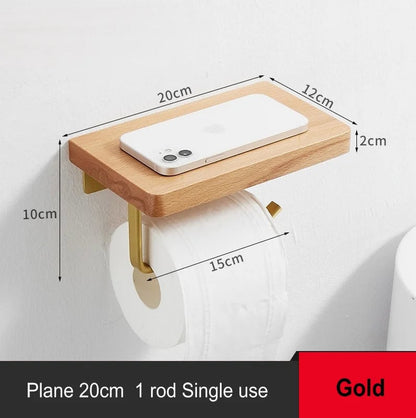 Beech Wood Toilet Paper Holder with Phone Storage Bathroom Organizer