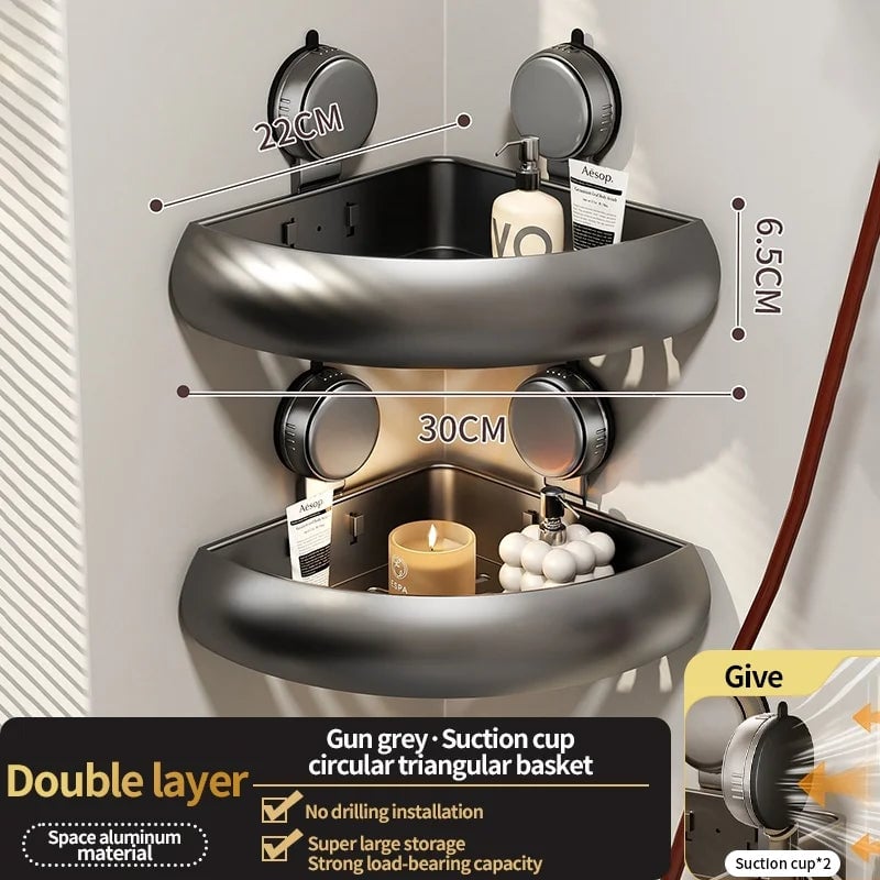 Suction Cup Corner Shelf Triangle Wall Mount Bathroom Organizer