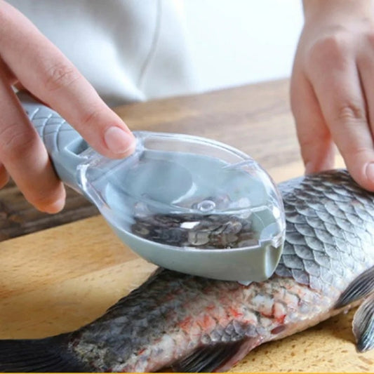 Manual Fish Scale Scraper with Lid - Kitchen Descaling Tool