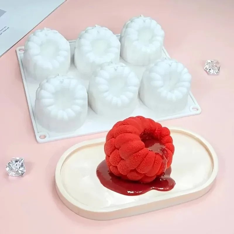 6-Cavity Raspberry Mousse Silicone Mold for Chocolate Desserts
