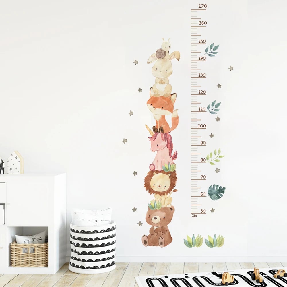 Nordic Animal Height Measure Wall Stickers Bear Lion Bunny Kids Grow