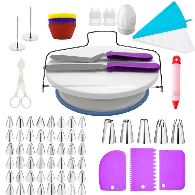 Rotating Cake Turntable & Icing Smoother Kit - DIY Decorating Tools