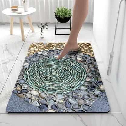 Cobblestone Print Bath Mat - Super Absorbent Quick Dry Rubber Backed