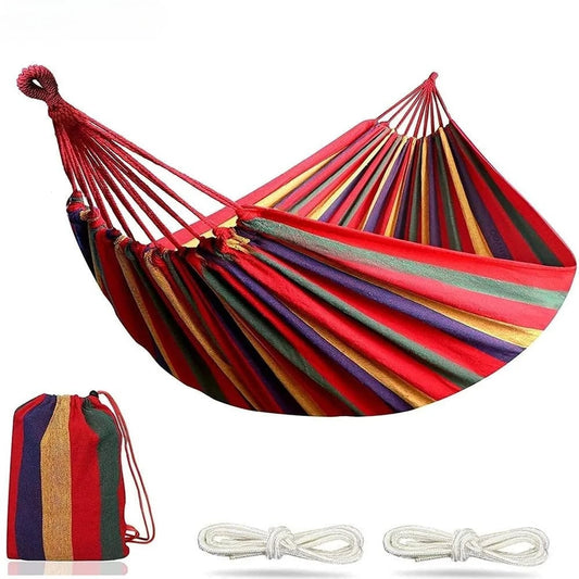 Double Cotton Canvas Hammock 2 Person with Tree Straps Red Blue