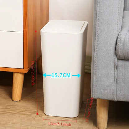10L Press Top Lid Bathroom Trash Can - Space Saving Plastic Wastebasket