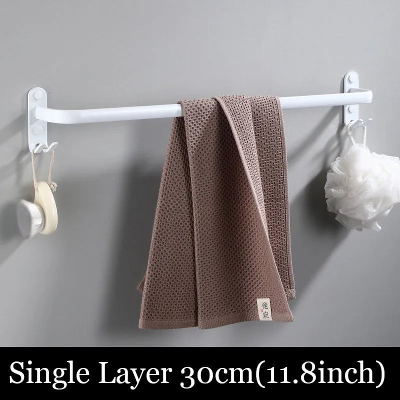 White Aluminum Wall Mount Bathroom Towel Rack Bar with Shelf Hook