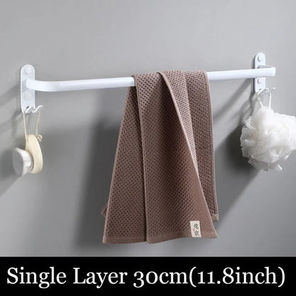 White Aluminum Wall Mount Bathroom Towel Rack Bar with Shelf Hook