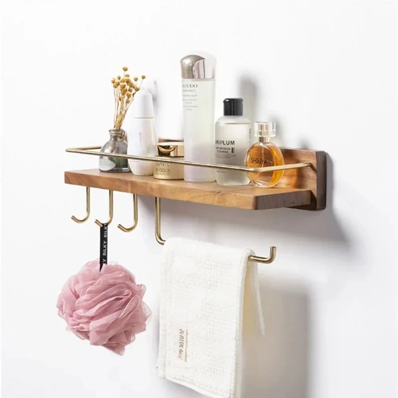 Wall Mounted Wooden Towel Rack Paper Holder Bathroom Storage Shelf