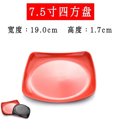 Round Red Melamine Plate - Durable Plastic Self-Service Tableware