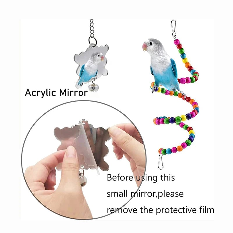 7PCS Wood Parrot Toy Set - Swing Bridge Bells Cage Accessories