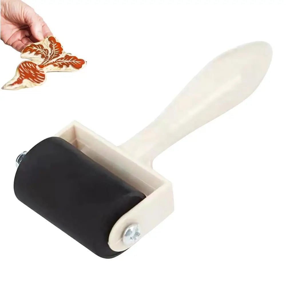 Rubber Roller Craft Tool - Wooden Handle Paint Roller for Printing