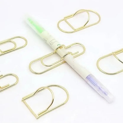 Golden Metal Pen Holder Clip Bookmark - Portable Office School