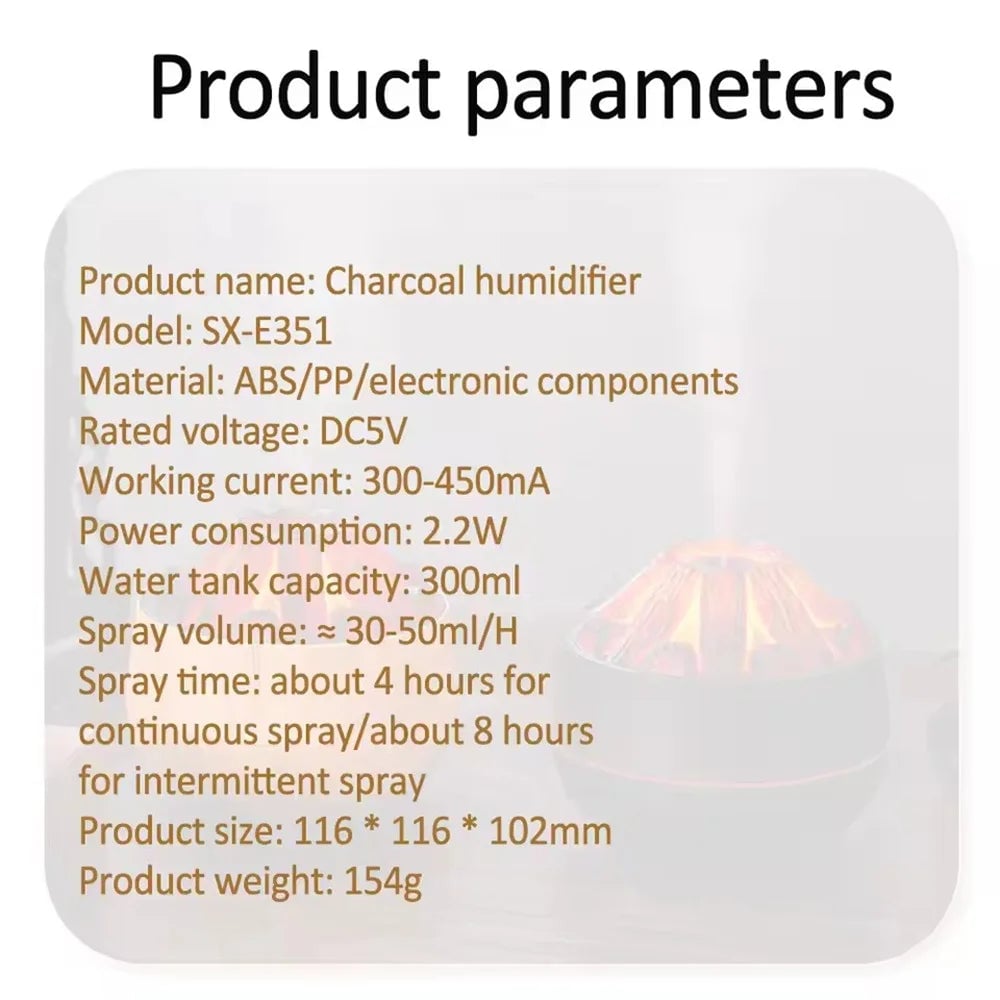 300ml Charcoal Flame Ultrasonic Humidifier Aromatherapy Diffuser