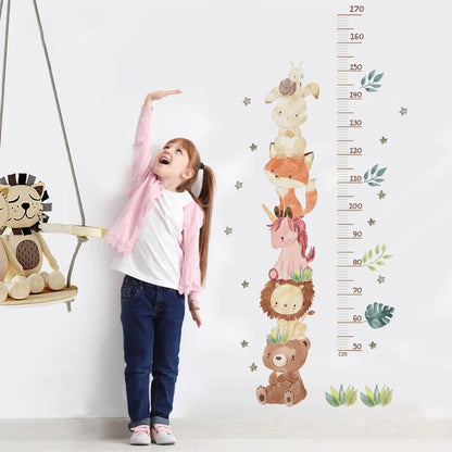 Nordic Animal Height Measure Wall Stickers Bear Lion Bunny Kids Grow