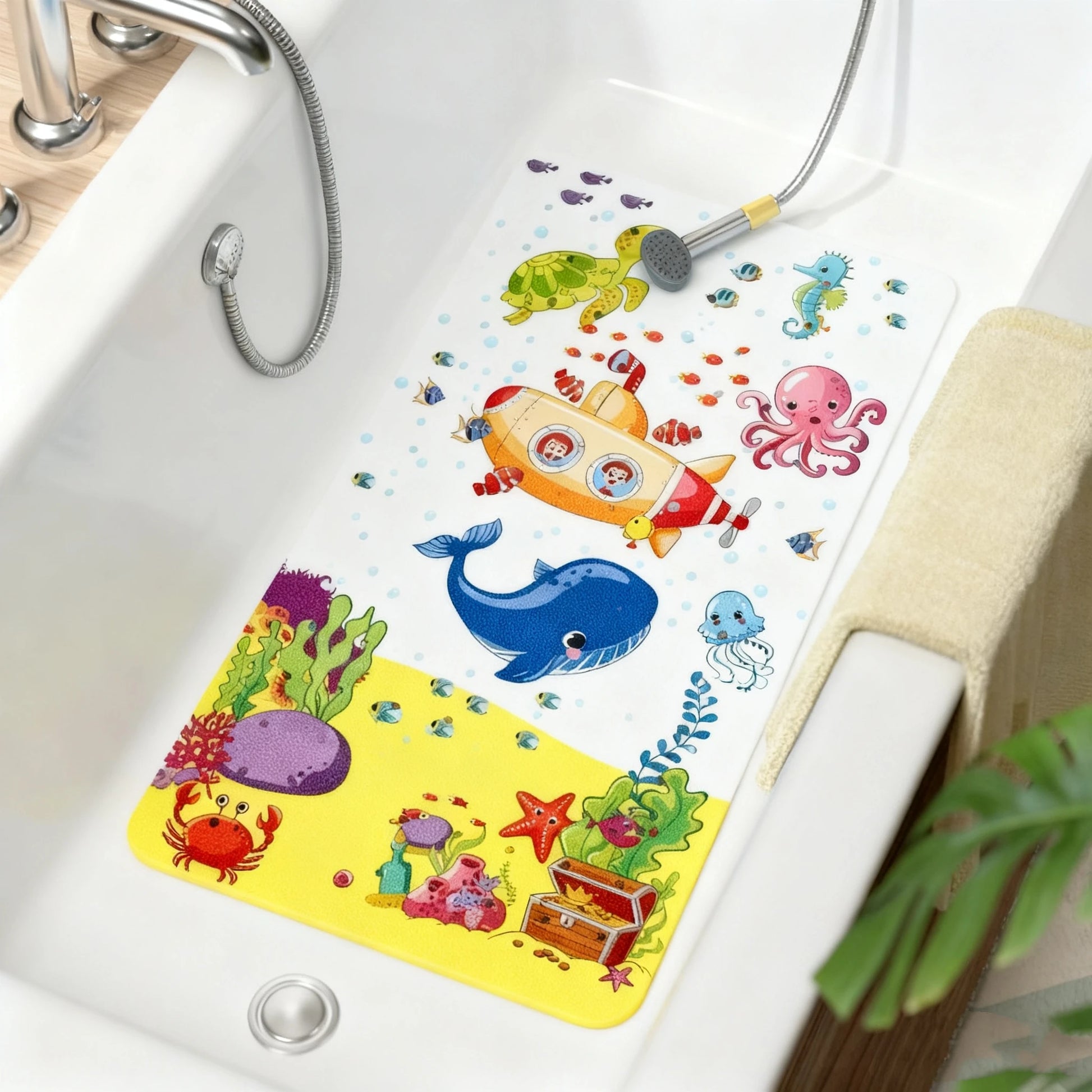 Non-Slip Bathtub Mat 27.6x15in Suction Cups Drain Holes Shower