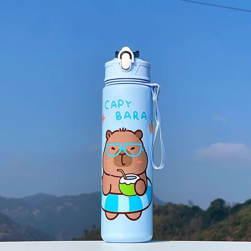 Large Capacity Capybara Straw Water Bottle - Portable Sports Cup 750ml