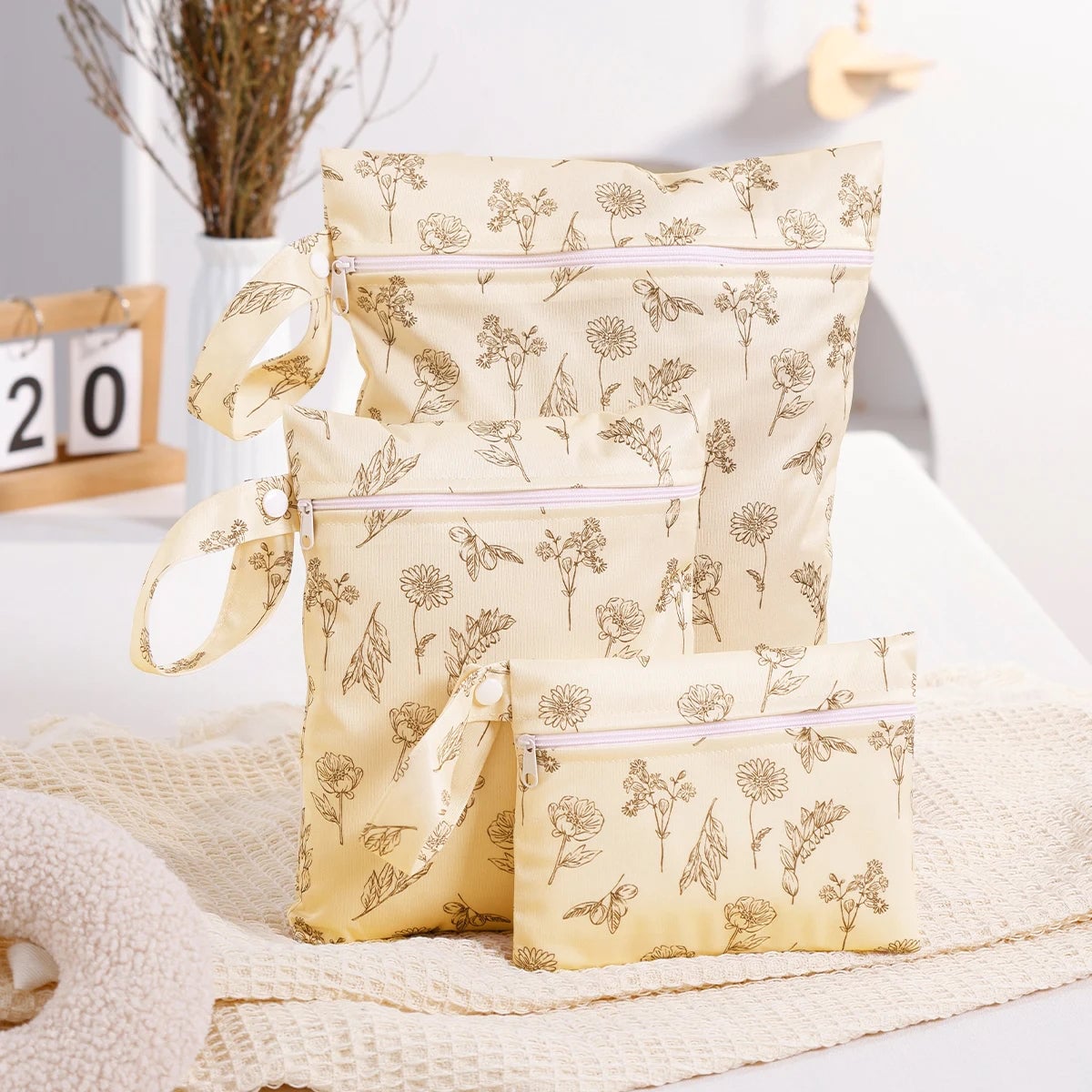 3PCS Recycled Fabric Waterproof Wet Dry Bags Portable Diaper Storage