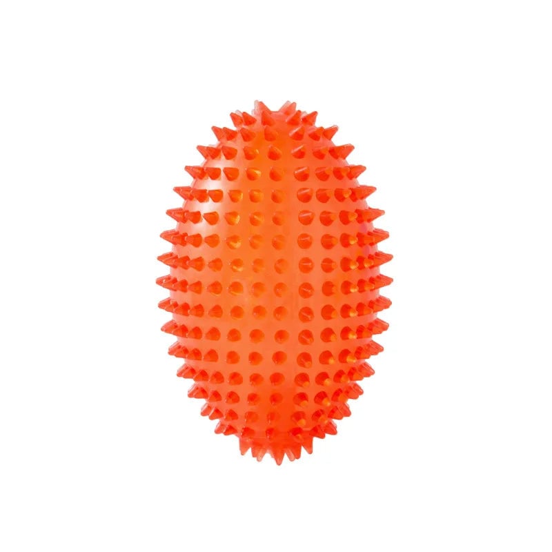 Chew Resistant Olive Spike Dog Ball - Squeaky Teeth Cleaning Toy