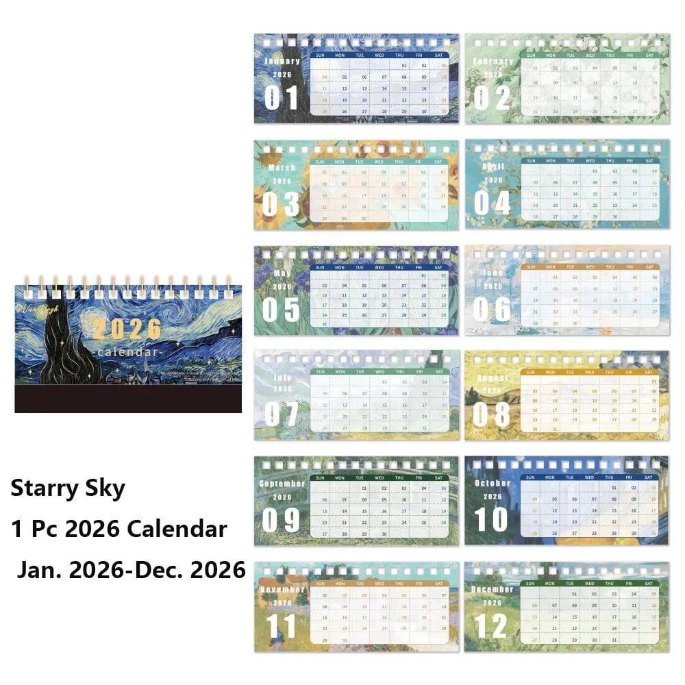 2026 Monthly Desk Calendar Vintage Painting Design With Memo Notes