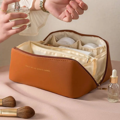 Large Capacity PU Leather Cosmetic Travel Organizer Bag - Portable