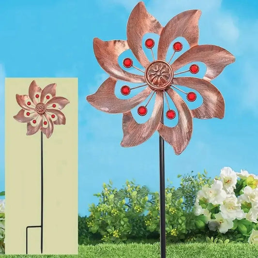 Double Windmill Kinetic Wind Spinner - Outdoor Garden Patio Decor