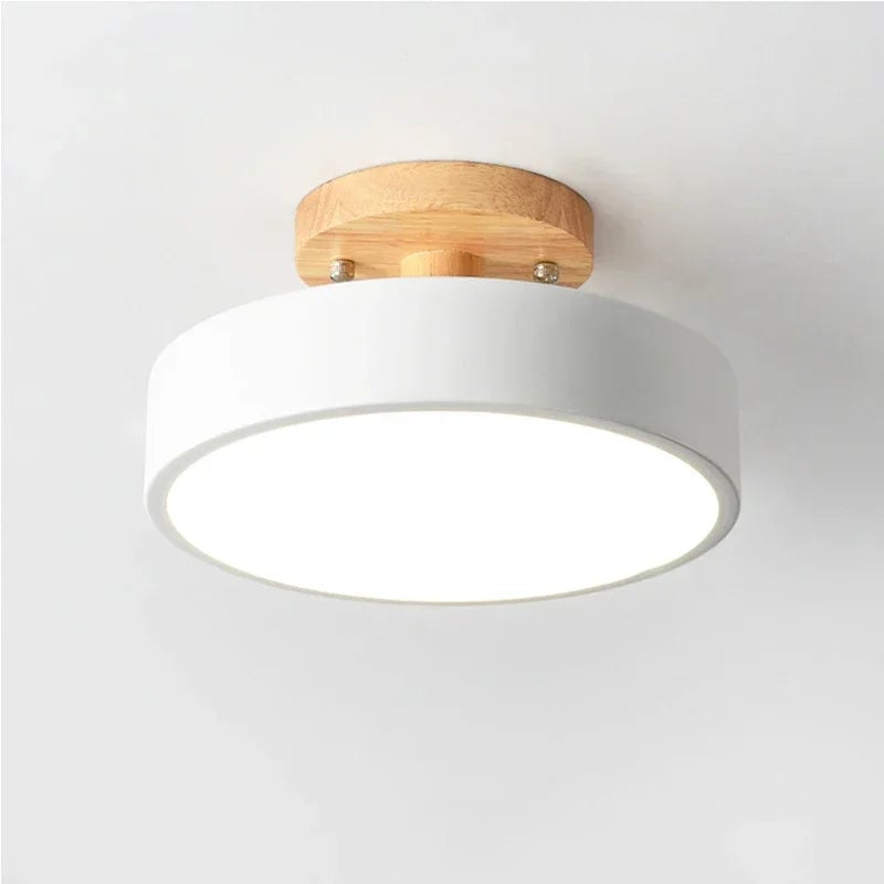 Nordic Wood Round Ceiling Light - Industrial Hallway Bathroom Lamp
