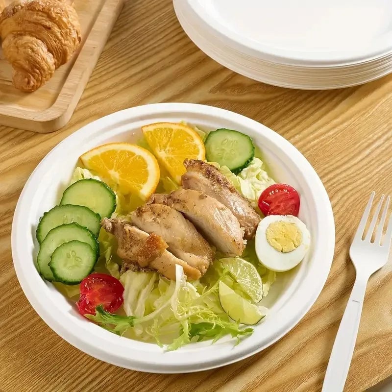 50PCS Waterproof Oil Resistant Round Paper Plates Disposable