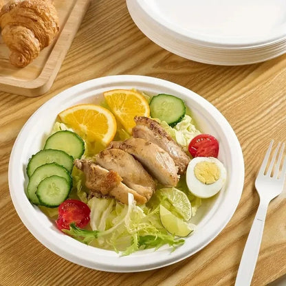 50PCS Waterproof Oil Resistant Round Paper Plates Disposable