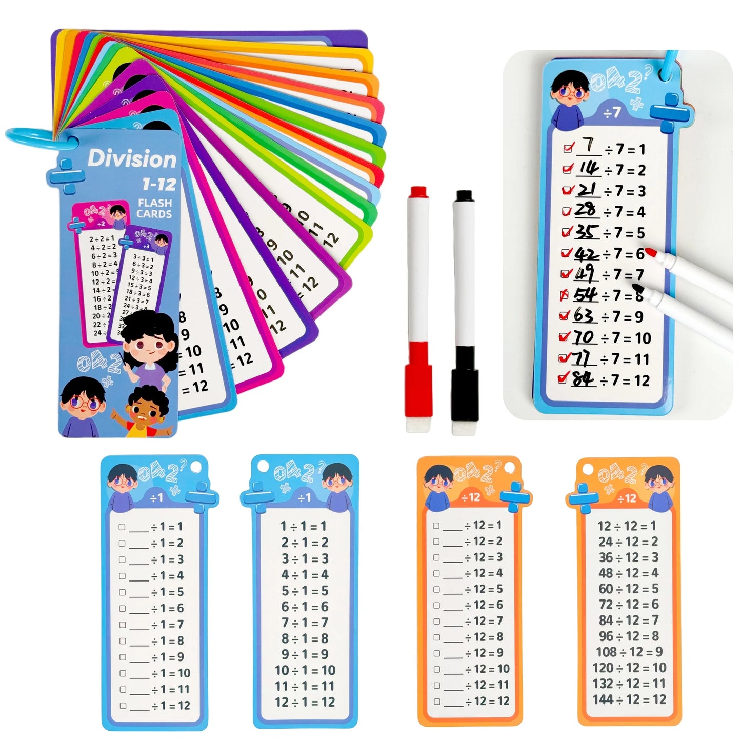 Digital Math Flash Cards 15-Card Set with 2 Erasable Pens Learning Kit