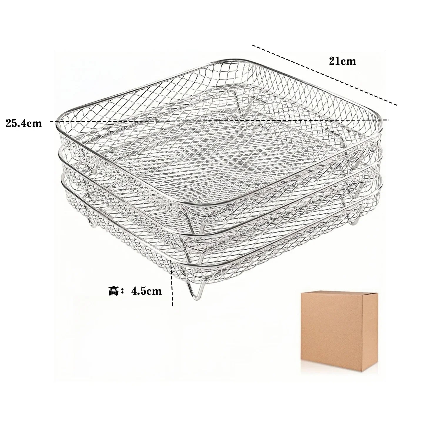 304 Stainless Steel 3-Tier Stackable Air Fryer Rack Basket
