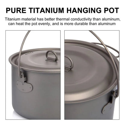 Titanium Camping Cookware Set - Lightweight Pot Frying Pan Outdoor