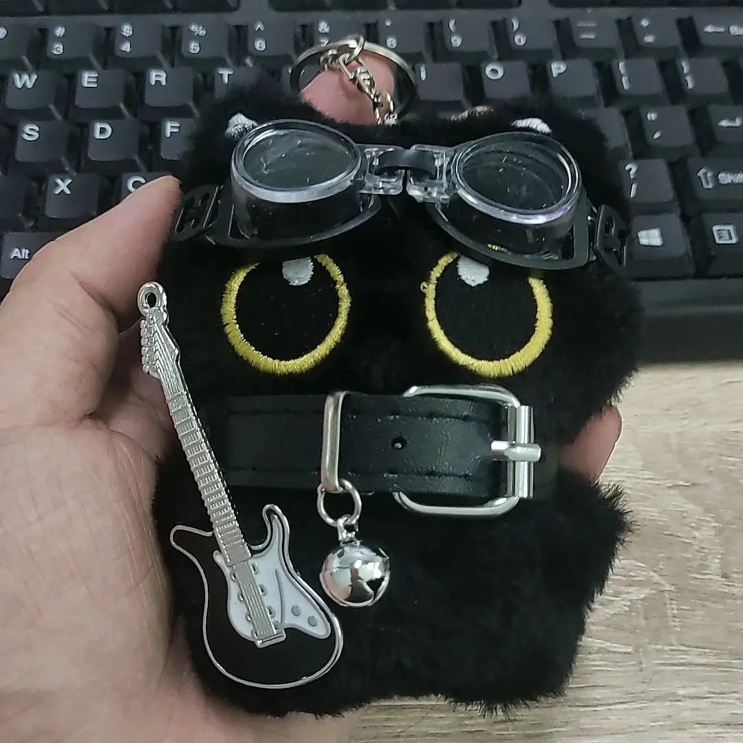 Black Cat Keychain with Big Eyes - Punk Style Bag Charm Accessory