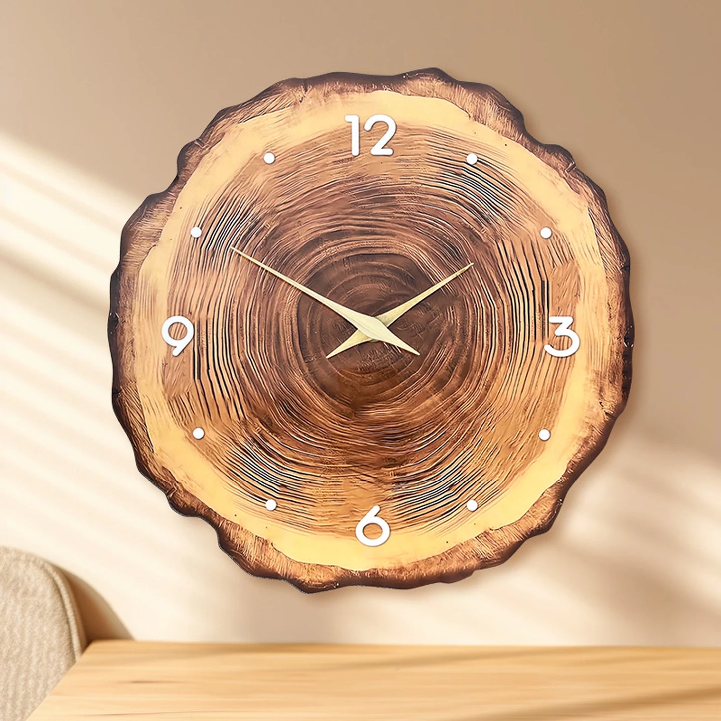 Wooden Ring Veneer Wall Clock - Silent Solid Wood Cross Section