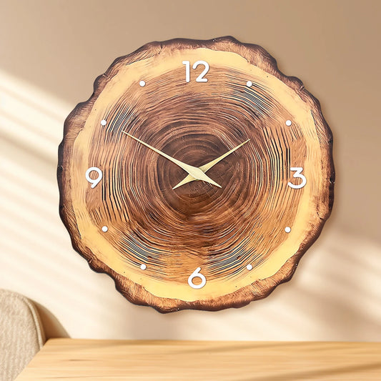 Wooden Ring Veneer Wall Clock - Silent Solid Wood Cross Section