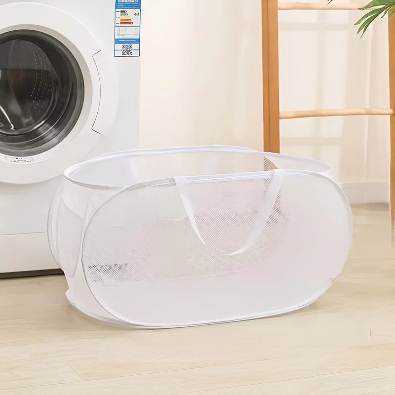 Breathable Mesh Folding Laundry Basket with Handles - Portable
